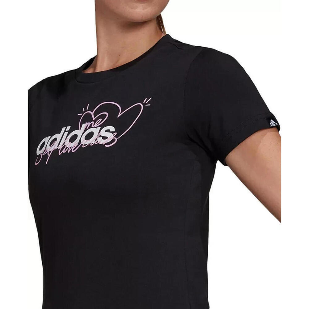 New Adidas Women's Self Love Club T-Shirt. Size: S, Color: Black/Pink - Picture 2 of 4